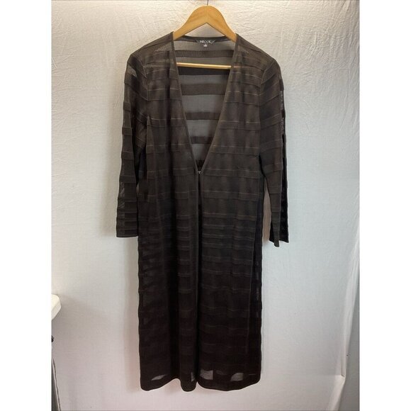 Misook Women’s Brown Striped Knit Open Front Cardigan Duster Size M - Picture 1 of 11
